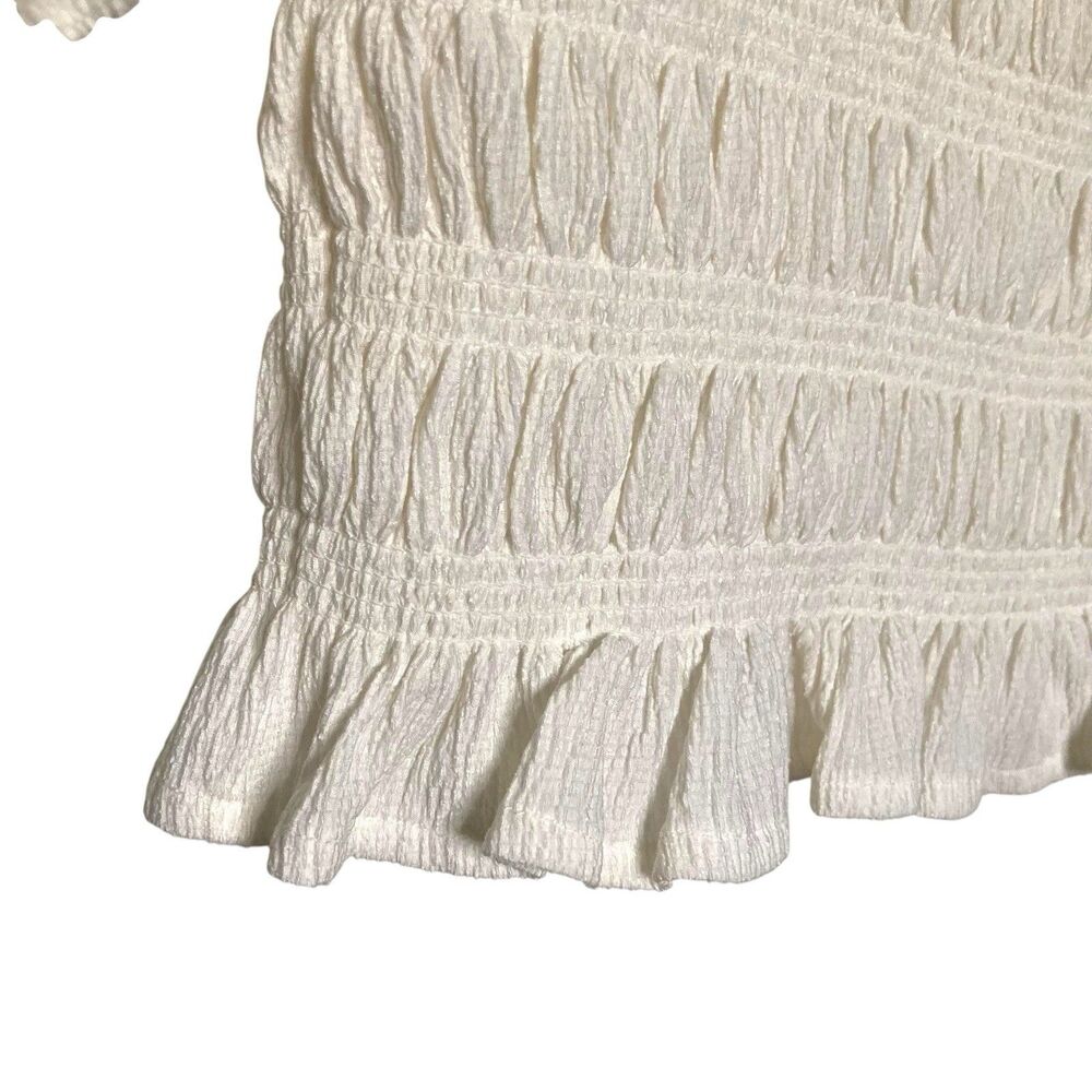 MAEVE Anthropologie Smocked Button Front Top XS Ivory Natural Cottagecore Chic - Picture 12 of 16